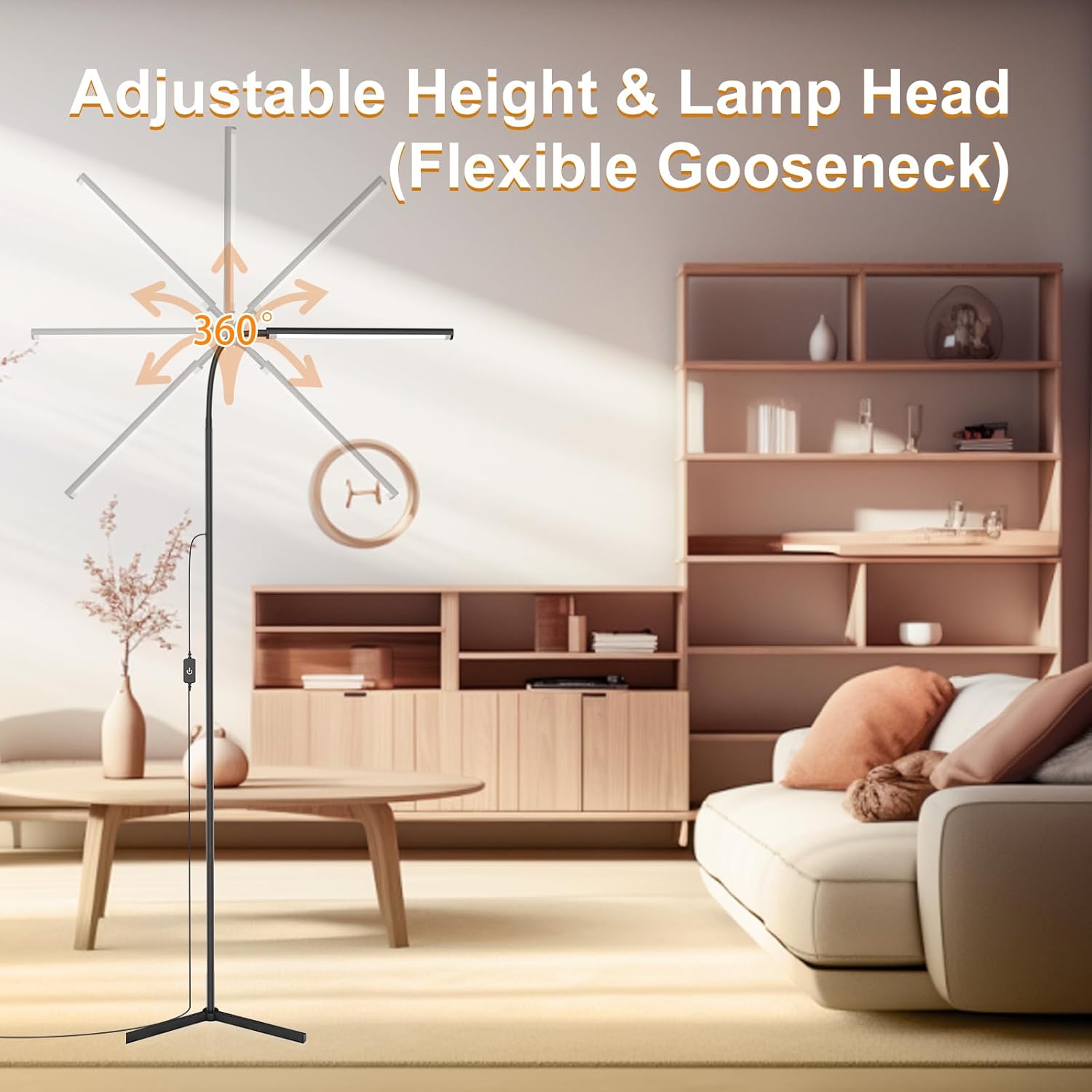 15W Floor Lamp with Touch Control Adjustable Brightness 3500K-7000K 360° Gooseneck LED Floor Lamps Eye-Caring Floor Lamp for Living Room, Bedroom & Office Stepless Dimming Standing Lamp