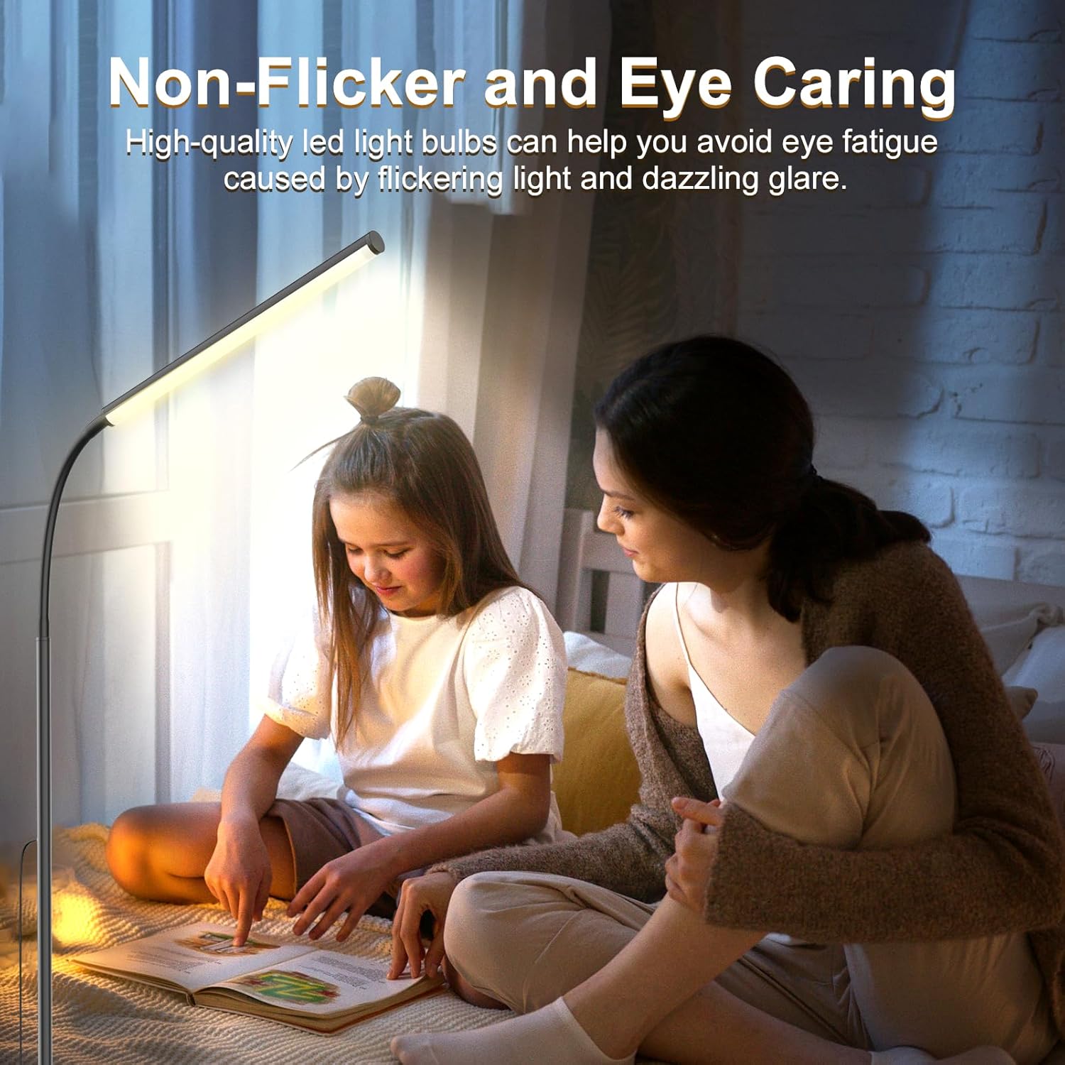 15W Floor Lamp with Touch Control Adjustable Brightness 3500K-7000K 360° Gooseneck LED Floor Lamps Eye-Caring Floor Lamp for Living Room, Bedroom & Office Stepless Dimming Standing Lamp