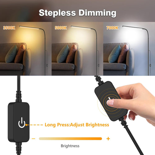 15W Floor Lamp with Touch Control Adjustable Brightness 3500K-7000K 360° Gooseneck LED Floor Lamps Eye-Caring Floor Lamp for Living Room, Bedroom & Office Stepless Dimming Standing Lamp