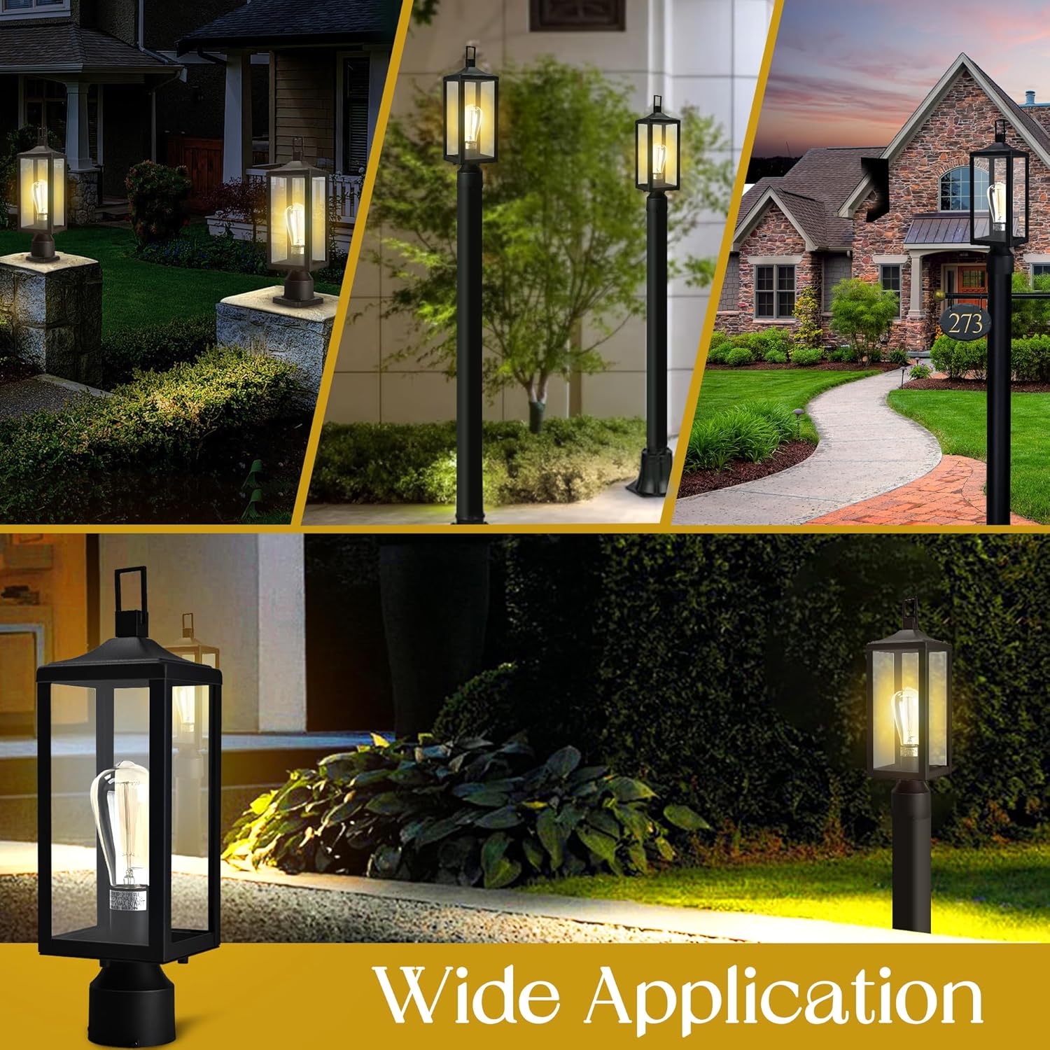 17 Inch Outdoor Lamp Post Light Fixture, Exterior Pillar Lights Post Sconce for Residential Sidewalk Pier Mount Outdoor Light, E26