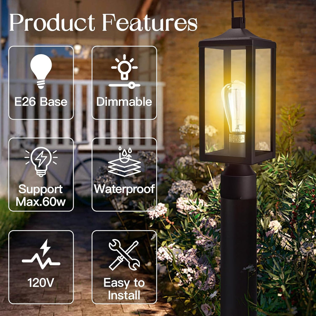 17 Inch Outdoor Lamp Post Light Fixture, Exterior Pillar Lights Post Sconce for Residential Sidewalk Pier Mount Outdoor Light, E26