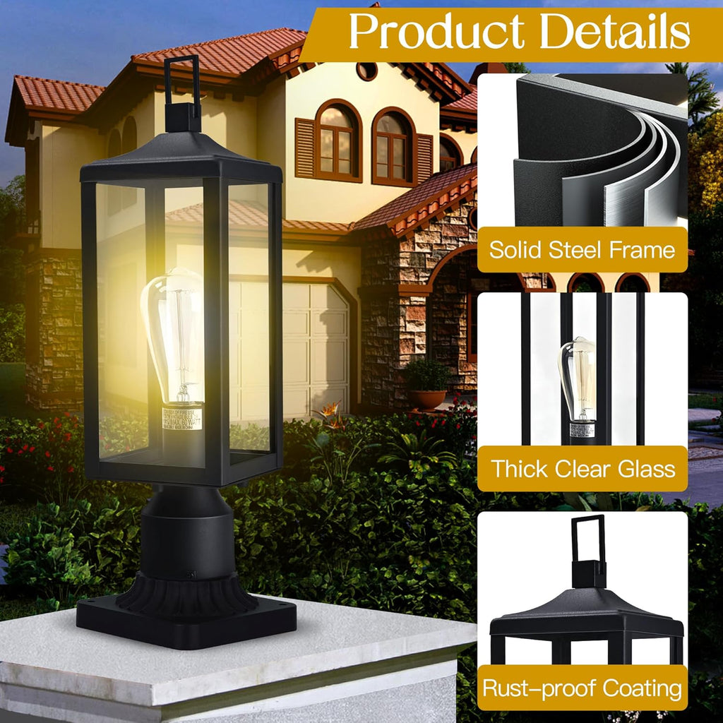 17 Inch Outdoor Lamp Post Light Fixture, Exterior Pillar Lights Post Sconce for Residential Sidewalk Pier Mount Outdoor Light, E26