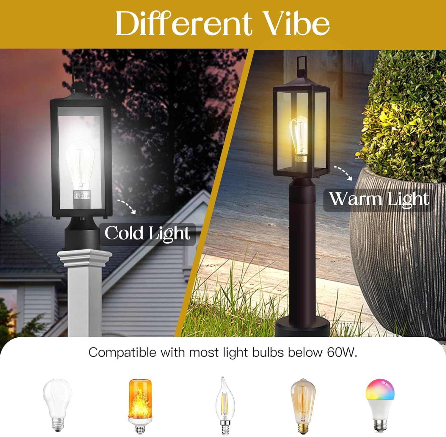17 Inch Outdoor Lamp Post Light Fixture, Exterior Pillar Lights Post Sconce for Residential Sidewalk Pier Mount Outdoor Light, E26